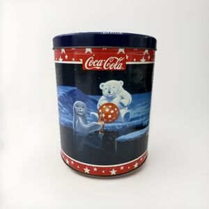 Vintage 90's Coca-Cola Round Holiday Tin – 6.5” Tall, Collectible Holiday Design